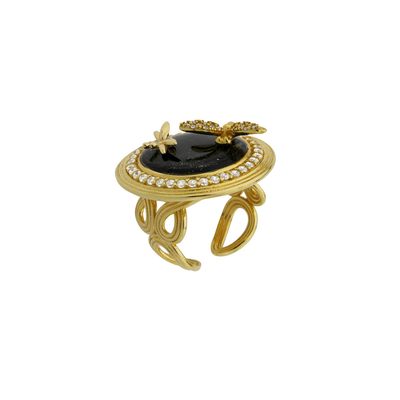 Кольцо Hermitage из серебра 925 с эмалью и покрытием желтым золотом, фото