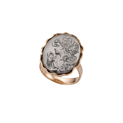 Кольцо Cameo из серебра 925 с покрытием черным родием и желтым золотом, фото