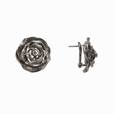 Серьги Rose матовые из серебра 925 с покрытием черным родием, Цвет: черный, фото