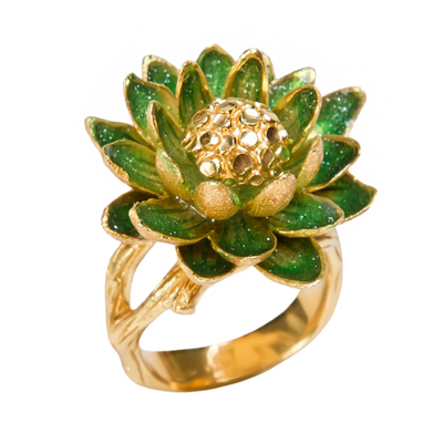 Кольцо Geisha verde из серебра 925 с эмалью и покрытие желтым золотом, фото