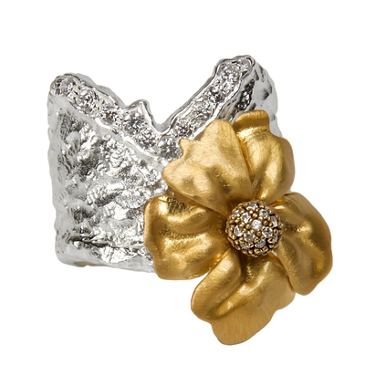 Кольцо Lisianthus c цветком из серебра 925 с покрытием родием, Цвет: золотисто-серебряный, фото