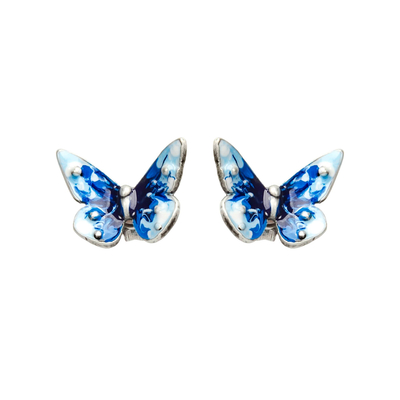 Серьги пусеты Flutter большие из серебра 925 с голубой эмалью, Цвет: голубой, фото
