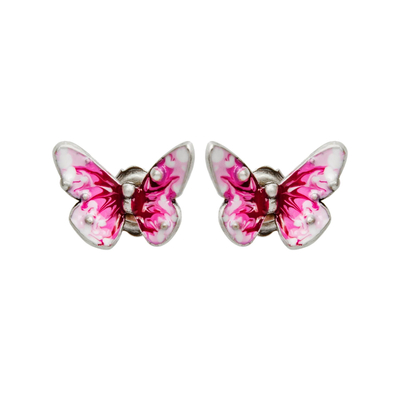 Серьги пусеты Flutter из серебра 925 с розовой эмалью, Цвет: розовый, фото