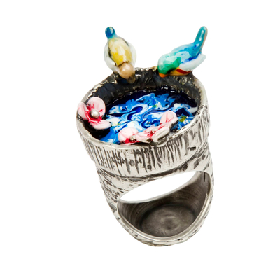 Кольцо Uccellini из серебра 925 с эмалью, фото