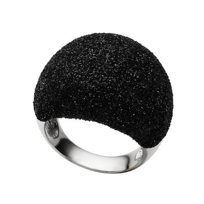 Кольцо Sara из серебра 925 с черными пайетками и покрытием белым родием, Цвет: черный, фото
