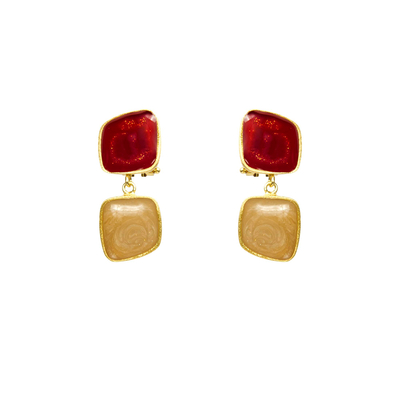 Серьги Versailles rosso из серебра 925 с эмалью и покрытием желтым золотом, Цвет: красный, фото