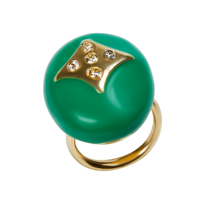 Кольцо Bari из серебра 925 с зеленой эмалью и покрытием желтым золотом, Цвет: зеленый, фото