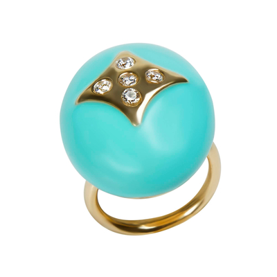 Кольцо Bari из серебра 925 с голубой эмалью и покрытием желтым золотом, Цвет: голубой, фото