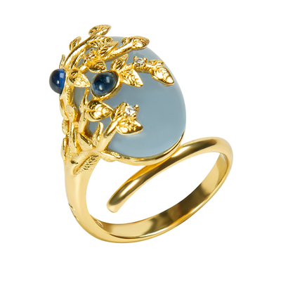 Кольцо Naturalia из серебра 925 с кварцем и покрытием желтым золотом, Цвет: голубой, фото