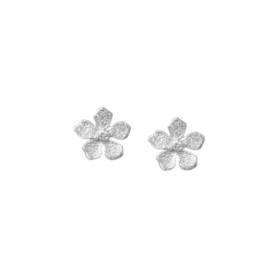 Серьги пусеты Bloom из серебра 925 с покрытием белым родием, Цвет: серебряный, фото