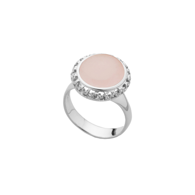 Кольцо Aviano mini из серебра 925 с розовым кварцем и покрытием белым родием, Цвет: розовый, фото
