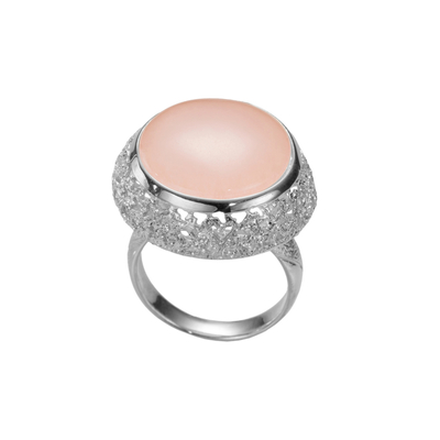 Кольцо Aviano из серебра 925 с розовым молочным кварцем и покрытием белым родием, Цвет: розовый, фото