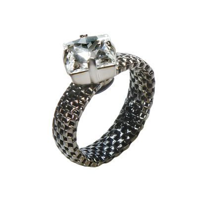 Кольцо Nure из латуни с кристаллом и покрытием черным родием, фото