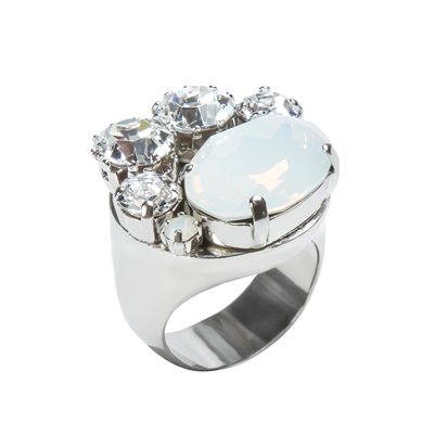 Кольцо Rienza из латуни с лунным кристаллом и покрытием белым родием, Вставка: лунный кристалл, фото