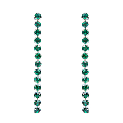 Серьги Nera из латуни с зелеными кристаллами и покрытием белым родием, Цвет: зеленый, фото