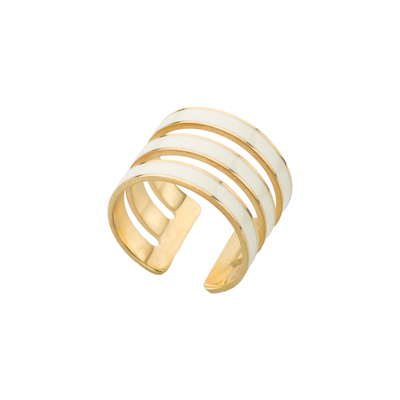 Кольцо Lisa из серебра 925 с белой эмалью и покрытием желтым золотом, Цвет: белый, фото