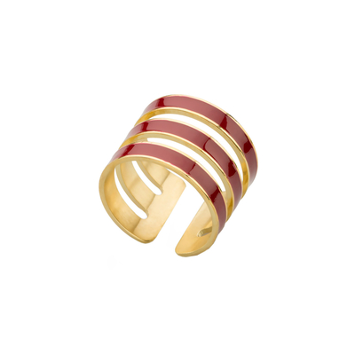 Кольцо Lisa из серебра 925 с красной эмалью и покрытием желтым золотом, Цвет: красный, фото