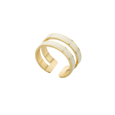 Кольцо Lisa двойное из серебра 925 с белой эмалью и покрытием желтым золотом, Цвет: белый, фото