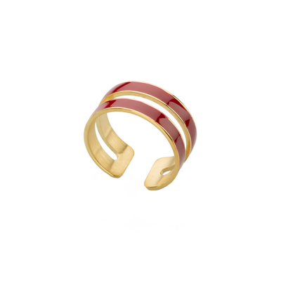 Кольцо Lisa двойное из серебра 925 с красной эмалью и покрытием желтым золотом, Цвет: красный, фото