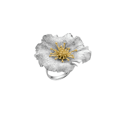 Кольцо Fiore grande из серебра 925 с покрытием белым родием и желтым золотом, Цвет: серебристо-золотой, фото
