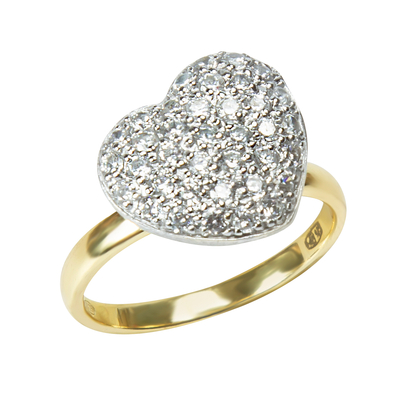 Кольцо Hearts из серебра 925 с покрытием желтым золотом и белым родием, Цвет: золотой, Размер: 18, фото