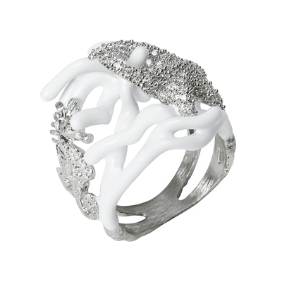 Кольцо Reef party из серебра 925 с белой эмалью и покрытием белым родием, Цвет: белый, Размер: 17, фото