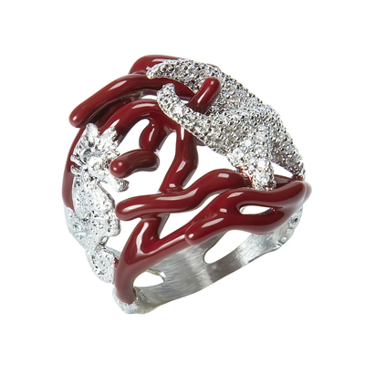 Кольцо Reef party из серебра 925 с красной эмалью и покрытием белым родием, Цвет: красный, Размер: 17.5, фото