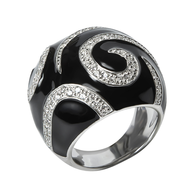 Кольцо Zebra из серебра 925 с черной эмалью и покрытием белым родием, Цвет: черный, Размер: 17, фото