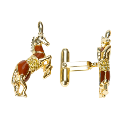 Запонки Cavallo из серебра 925 с эмалью и покрытием желтым золотом, Цвет: коричневый, фото