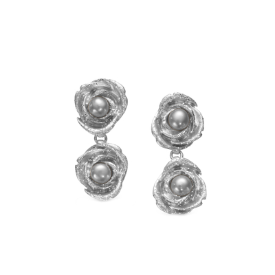 Серьги Rose из серебра 925 с покрытием белым родием, фото