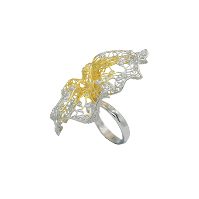 Кольцо Fiore merletto из серебра 925 с покрытием белым родием и желтым золотом, Цвет: серебристо-золотой, фото