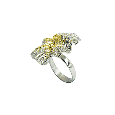 Кольцо Merletto цветок из серебра 925 с покрытием белым родием и желтым золотом, Цвет: серебристо-золотой, фото