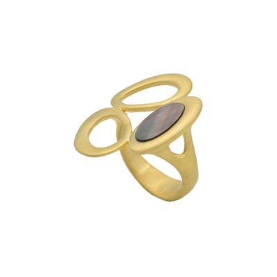 Кольцо Madreperla tripla из серебра 925 с перламутром и покрытием желтым золотом, Цвет: золотой, фото