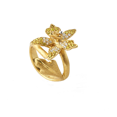 Кольцо Minervia цветок из серебра 925 с покрытием желтым золотом, Цвет: золотой, фото