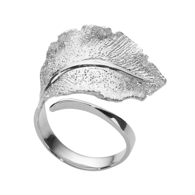 Кольцо Foglie одинарное из серебра 925 с покрытием белым родием, Цвет: серебряный, фото