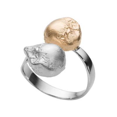 Кольцо Perle из серебра 925 с покрытием желтым золотом и белым родием, Цвет: золотисто-серебряный, фото