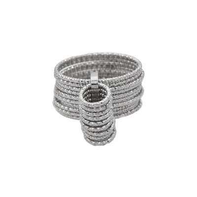 Кольцо Movimento с диамантовой обработкой из серебра 925 с покрытием белым родием, фото