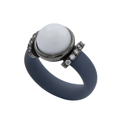 Кольцо Terero bianco из серебра 925 с каучуком и покрытием черным родием, фото