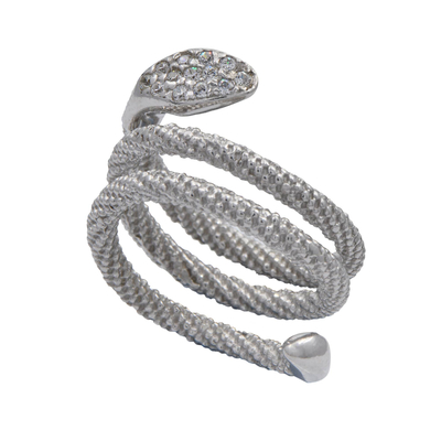 Кольцо Serpente из серебра 925 с покрытием белым родием, Цвет: серебряный, фото