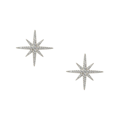 Серьги пусеты Stella из серебра 925 с покрытием белым родием, Цвет: серебряный, фото