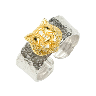 Кольцо Tigre из серебра 925 с покрытием белым родием и желтым золотом, фото