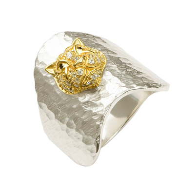 Кольцо Tigre широкое из серебра 925 с покрытием белым родием и желтым золотом, фото