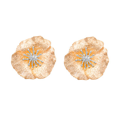 Серьги Fiori из серебра 925 с покрытием желтым золотом и белым родием, Цвет: золотисто-серебряный, фото