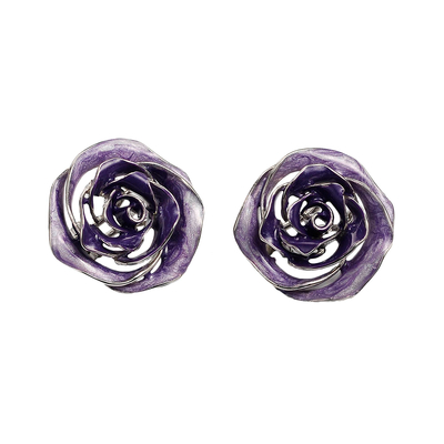 Серьги Rose из серебра 925 с фиолетовой эмалью и покрытием белым родием, Цвет: фиолетовый, фото