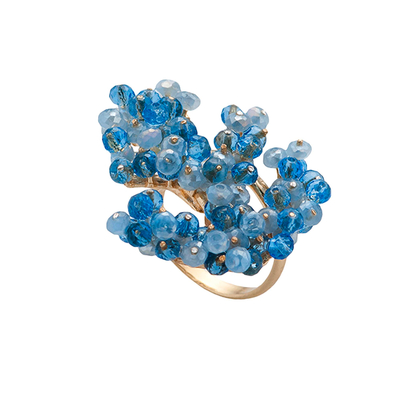 Кольцо Plumetil из серебра 925 с голубым кварцем и покрытием желтым золотом, фото