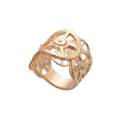 Кольцо "Шестеренки" из серебра 925 с покрытием желтым золотом, фото