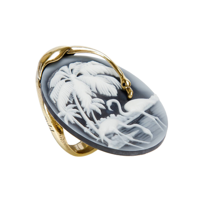 Кольцо Flamingo из серебра 925 c камеей и покрытием античным золотом, фото