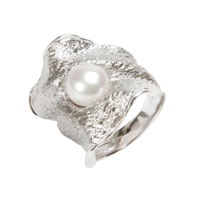 Кольцо Abisso из серебра 925 с жемчугом и покрытием белым родием, фото