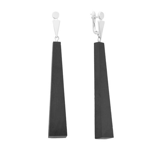 Серьги Луцоли из стали с гагатом и покрытием белым родием, фотография — Stile.me