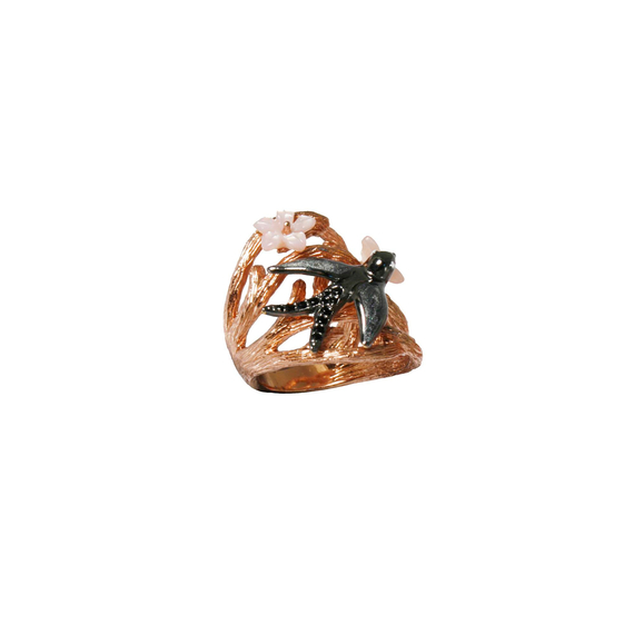Кольцо Hanami из серебра 925 с эмалью и покрытием розовым золотом, Цвет: розовое золото, Размер: 16.5, фото